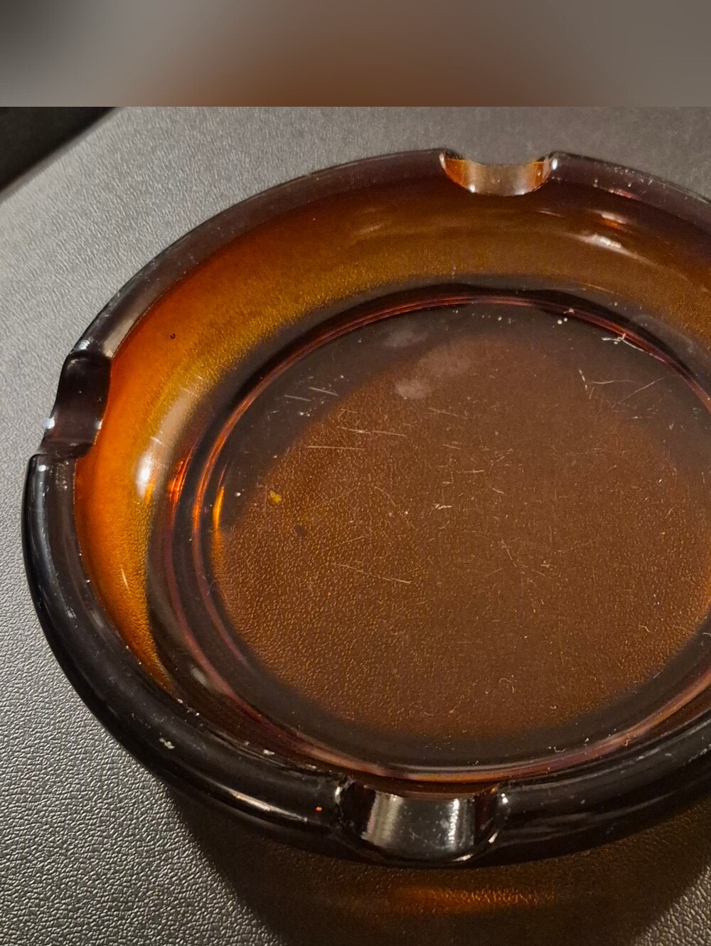 Vintage Amber Glass Ashtray Heavy Duty